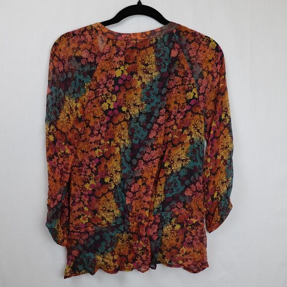 Sundance Blouse Women XS 100% Silk 3/4 Sleeve Lined Floral Boho Multi Color Fall - Picture 3 of 15